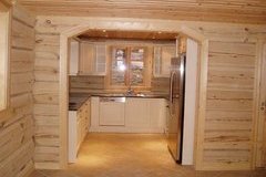 Interior of log cabin house